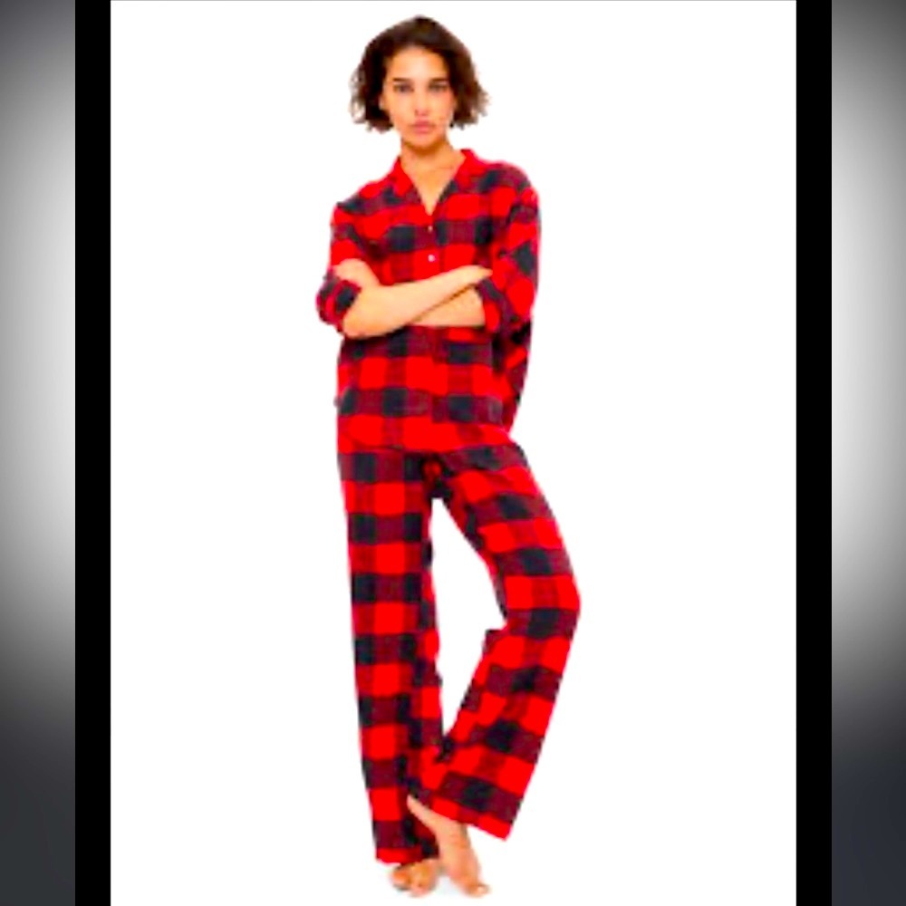 Gap Women Holiday Flannel PJ Set (Long Pants & Shirt) | Size S | Black | Red |